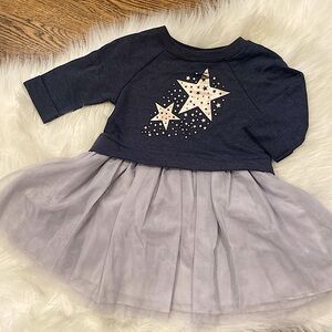 2T Gray star Tulle and sweater shirt dress. One piece. NWOT